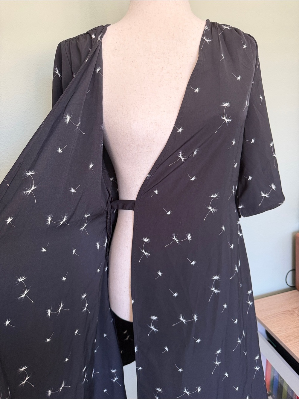 Disturbia Black Wrap Midi Dress with White Dandelion Motif - Picture 8 of 8